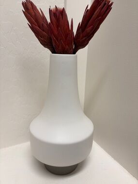 Matte White Ceramic Vase with Taupe Base - Modern Home Accent
